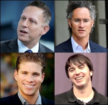 4 des 5 cofondateurs de Palantir: Peter Thiel, Alexander Karp, Joe Lonsdale et Stephen Cohen (Nathan Gettings est invisible sur le Web...)