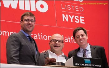 Les co-fondateurs de Twilio: John Wolthuis , Jeff Lawson (CEO) et Evan Cooke (CTO) los de l’entrée en bourse le 23 juin 2016