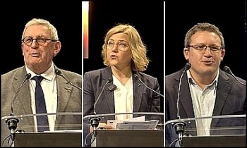 Le général Marc Watin-Augouard, fondateur du Forum Incyber; Henna Virkkunen, vice-présidente exécutive de la Commission européenne; et Vincent Strubel, directeur général de l’Anssi